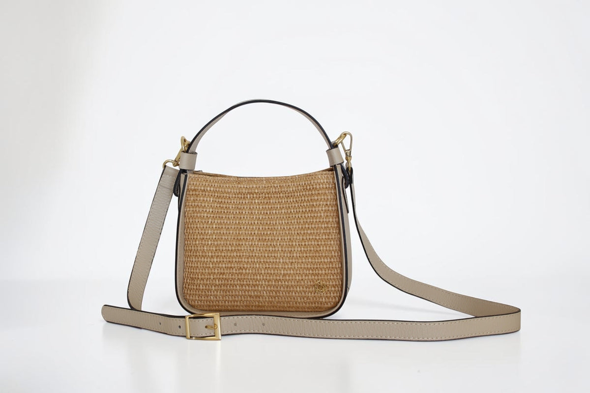 Affinée Élan Ivory handbag, woven panel with the adjustable shoulder strap displayed