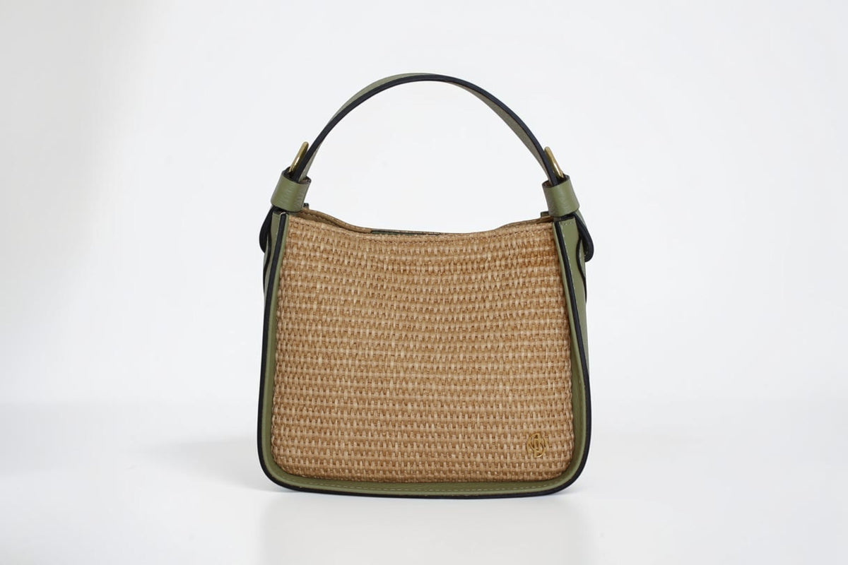 Affinée Élan Lemon handbag, straight view of the woven panel