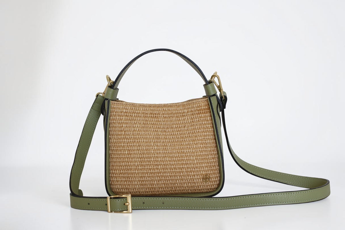 Affinée Élan Lemon handbag, woven panel with the adjustable shoulder strap extended