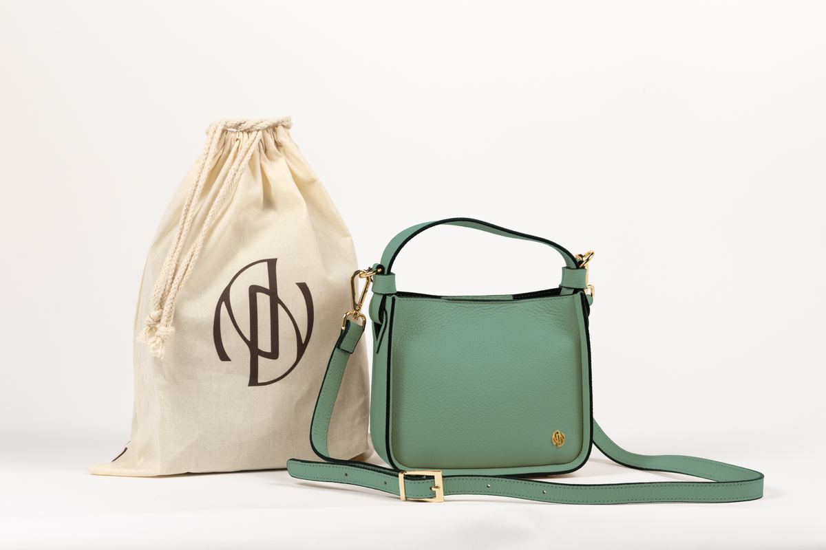 Affinée Élan Mint handbag, with the branded dust bag and shoulder strap